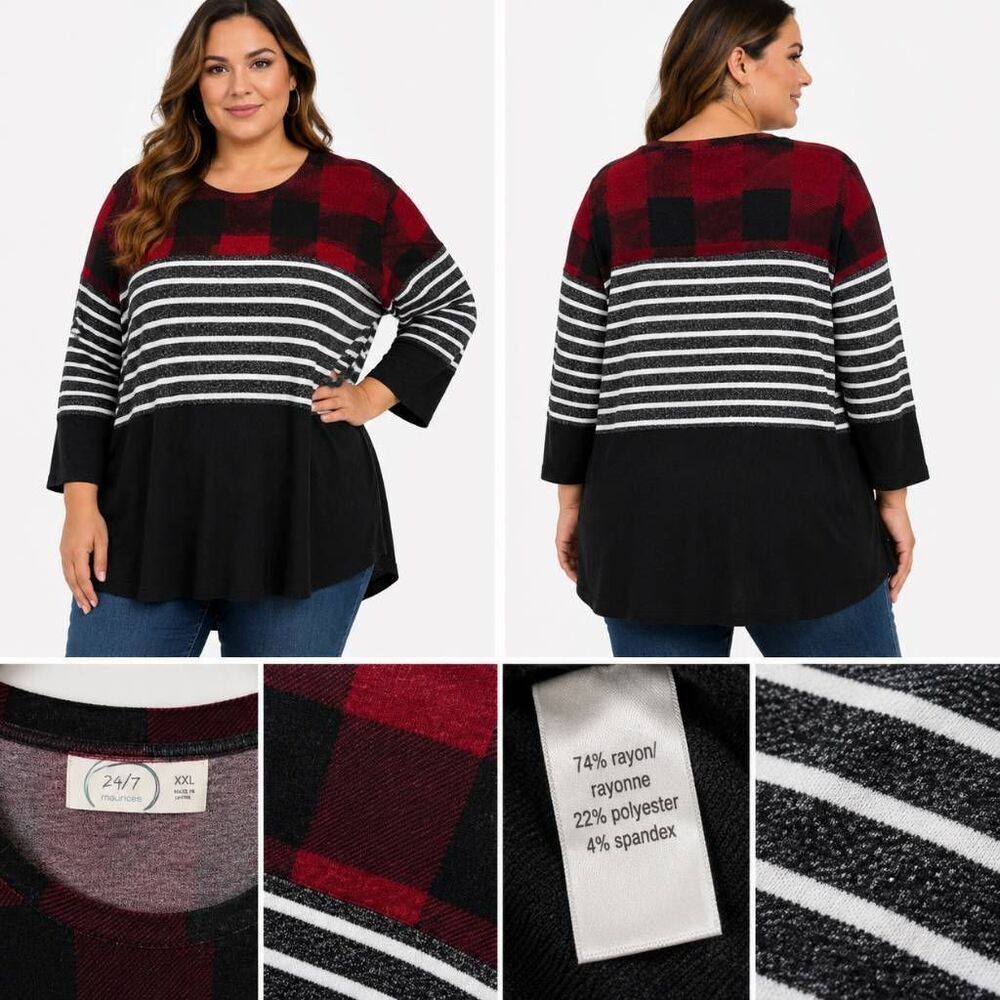 Maurices 24/7 Buffalo Plaid Stripe Tunic Top XXL